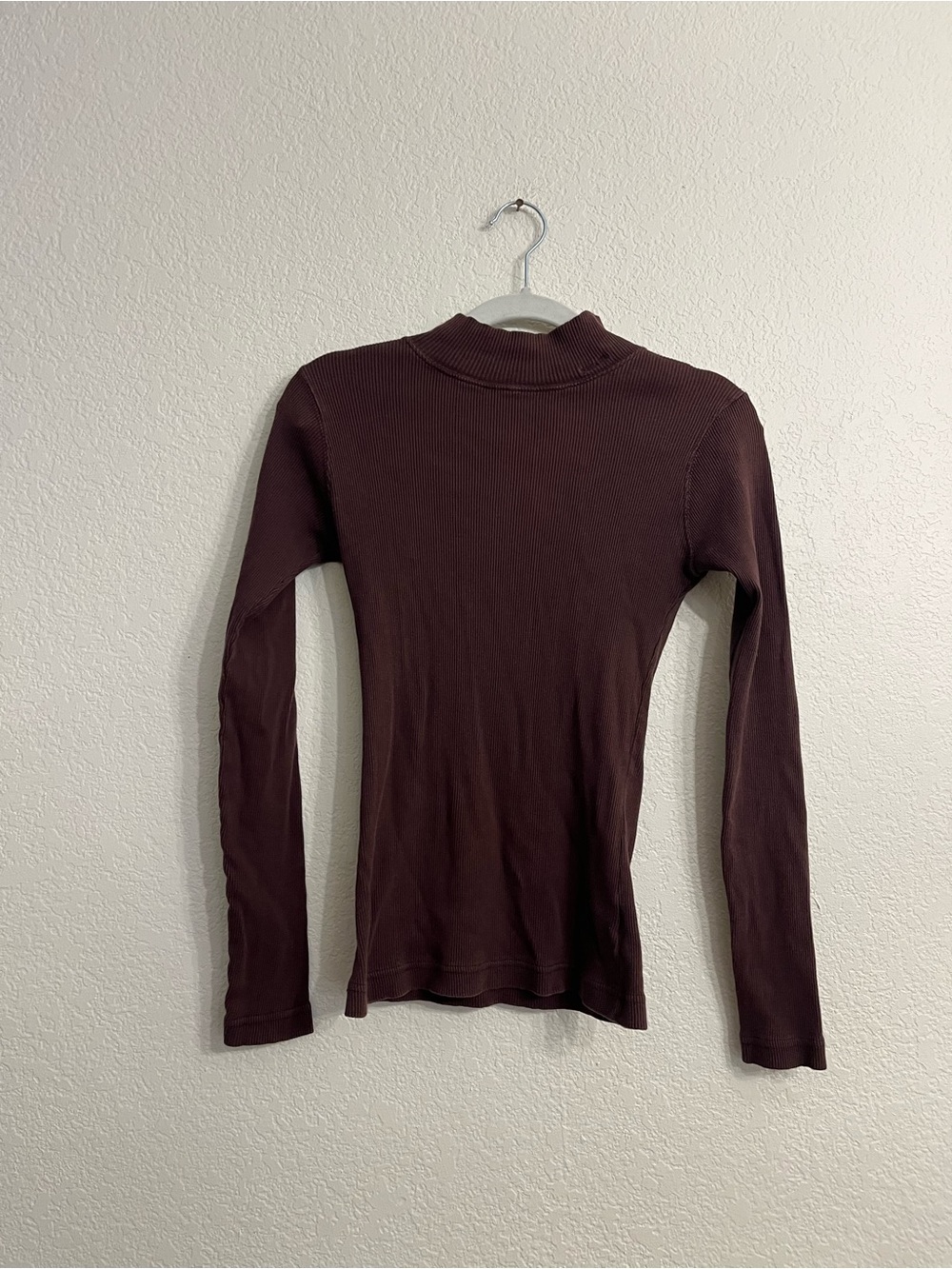 100% cotton Regatta Ribbed Mock Neck Long Sleeve Top - Plum